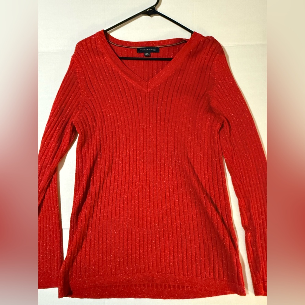 Tommy Hilfiger Women's V-Neck Red Sweater